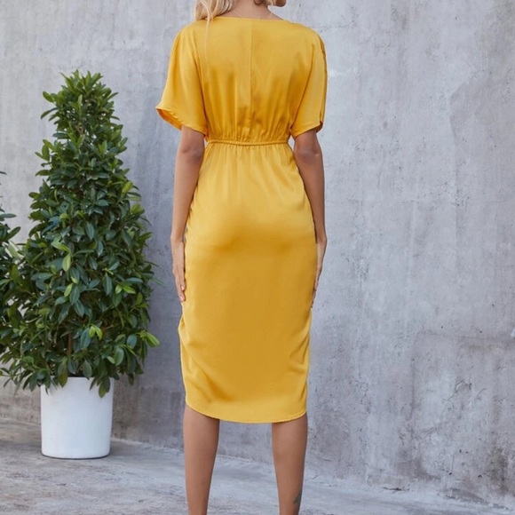 Blue Silky batwing surplice faux wrap midi dress - Picture 8 of 10